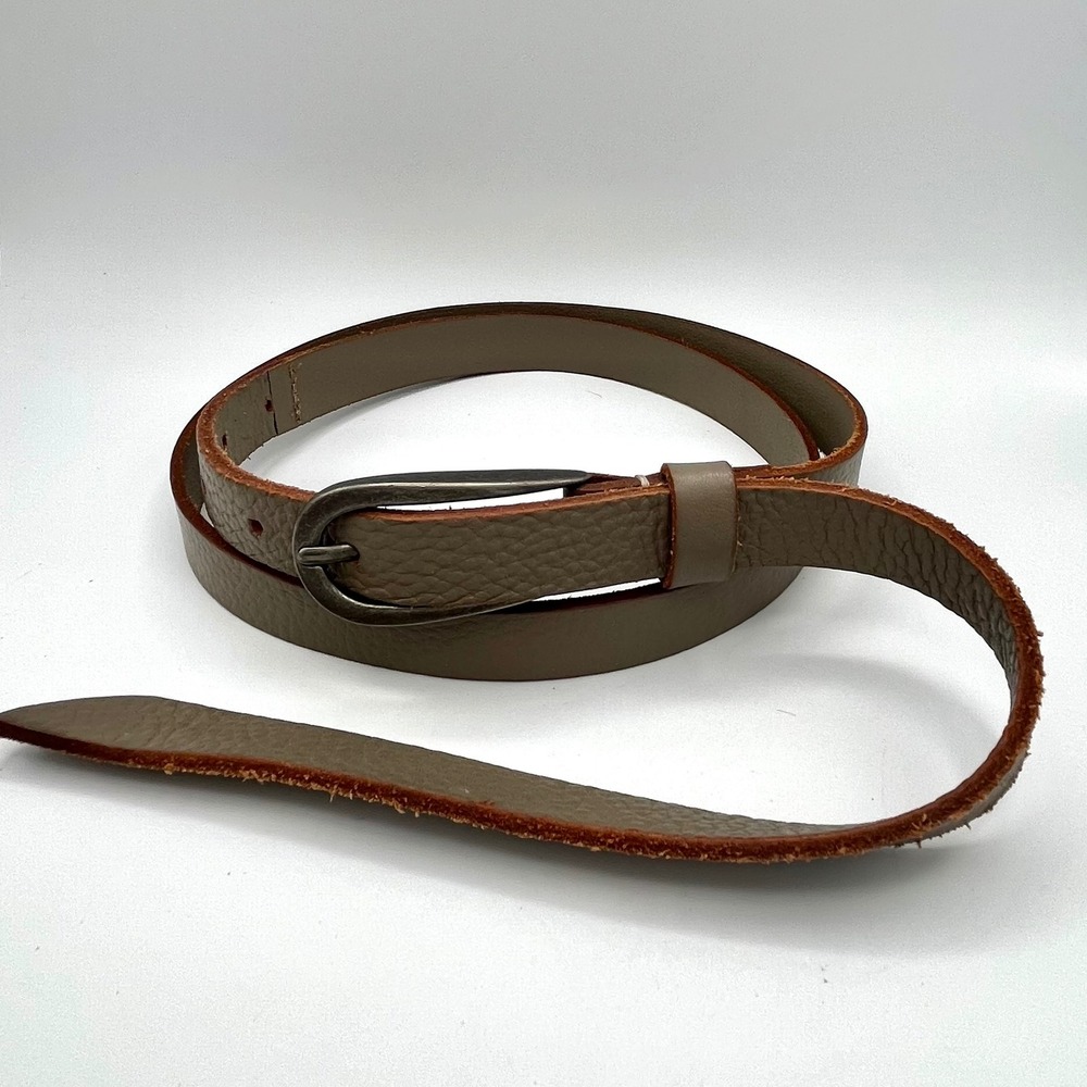 J.Jill Womens Size S Taupe Pebbled Genuine Leather Skinny Belt Pewter Buckle - Picture 2 of 6